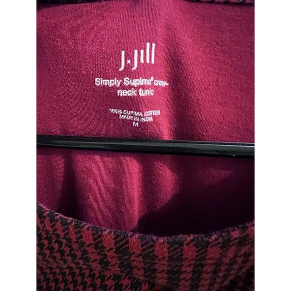 J.JILL Simply Supima Crew-Neck Tunic Top Womens Sz M Red/Black Houndstooth Plaid - Picture 2 of 5
